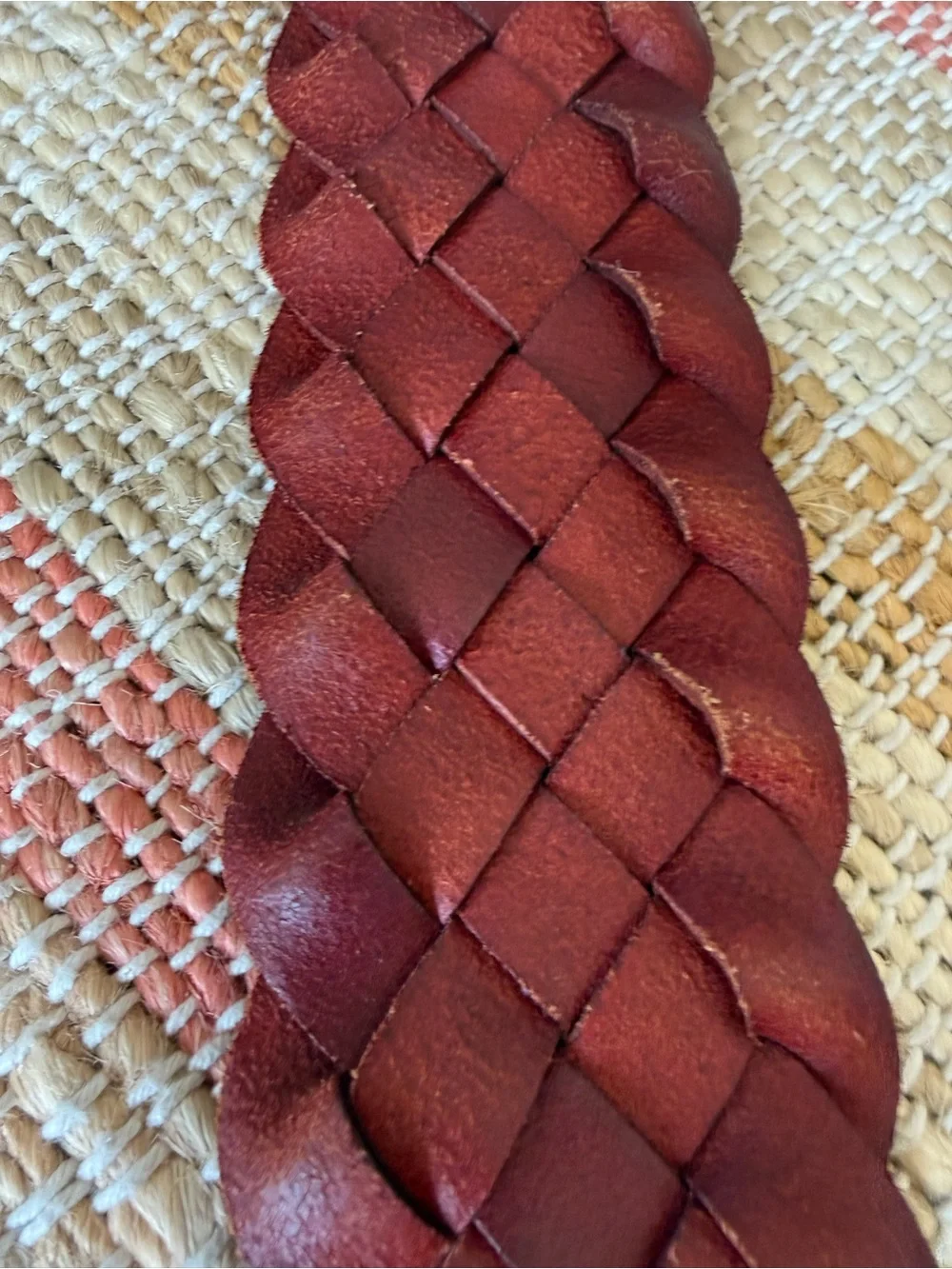 Linea Pelle Vintage Red Wine Woven Leather Wide Statement Designer Luxury Belt